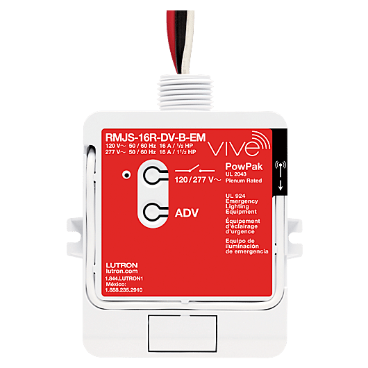 Lutron - Vive Vive PowPak 120/277V, 16A, Relay Module with Softswitch with UL 924 Emergency Lighting RMJS-16R-DV-B-EM