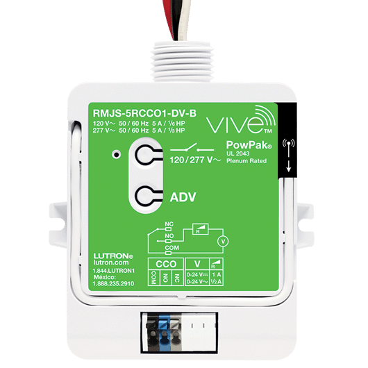 Lutron - Vive Vive PowPak 120/277V, 5A, Relay Module with Softswitch and optional dry contact closure output RMJS-5RCCO1-DV-B
